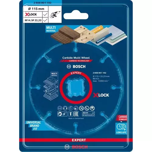 Víceúčelové řezné kotouče EXPERT Carbide Multi Wheel X-LOCK 115 mm, 22,23 mm BOSCH 2608901192