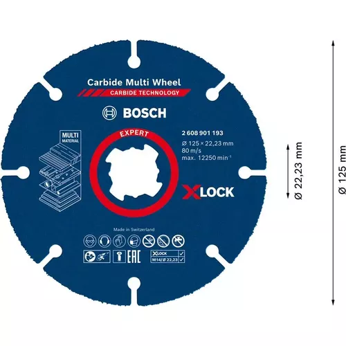 Víceúčelový řezný kotouč EXPERT Carbide Multi Wheel X-LOCK 125 mm, 22,23 mm BOSCH 2608901193