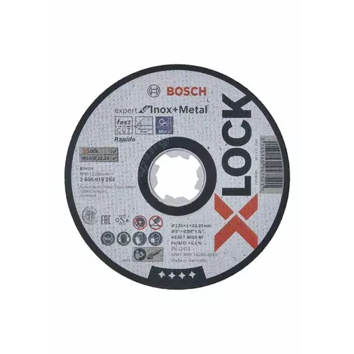 Ploché řezné kotouče Expert for Inox+Metal systému X-LOCK, 125×1×22,23  BOSCH 2608619264