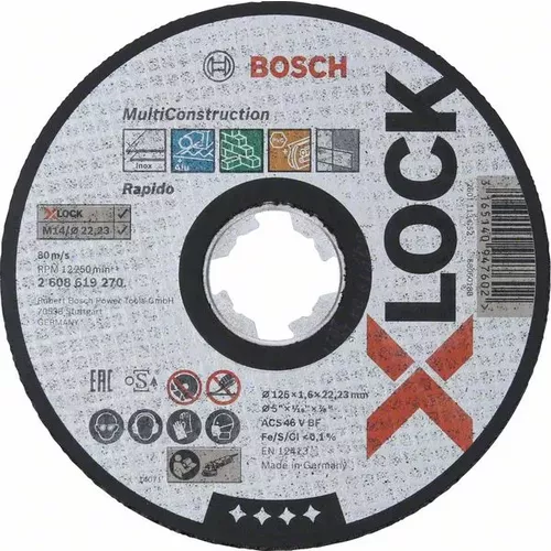 Ploché řezné kotouče Multi Material systému X-LOCK, 125×1,6×22,23  BOSCH 2608619270