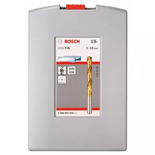 19 dílná sada spirálových vrtáků do kovu HSS-TiN (titanový povrch), ProBox, 1–10 mm  BOSCH 2608587015