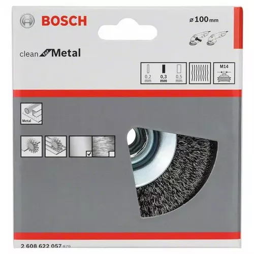 Zkosený kartáč, zvlněný drát, 100 mm, ocel  BOSCH 2608622057