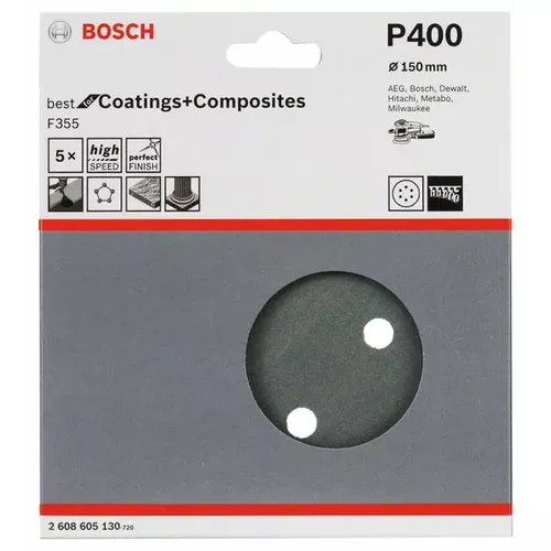 Brusný papír F355, balení 5 ks  BOSCH 2608605130