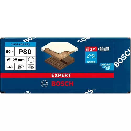 Brusné papíry EXPERT C470 bez otvorů pro úhlové brusky a vrtačky 125 mm, P80, 50 ks BOSCH 2608900953