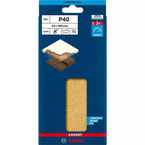 Brusné papíry EXPERT C470 s 8 otvory pro vibrační brusky 93 × 186 mm, P40, 10 ks BOSCH 2608900853