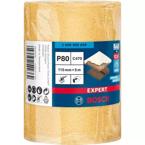 Role brusného papíru EXPERT C470 pro ruční broušení 115 mm, 5 m, G 80 BOSCH 2608900898