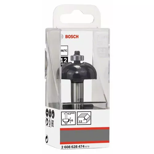 Dlabací fréza s kuličkovým ložiskem, 12 mm, R1 12 mm, D 36,7 mm, L 16 mm, G 70 mm  BOSCH 2608628474