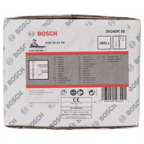 Hřebíky s hlavou tvaru D v pásu SN34DK 50 BOSCH 2608200000