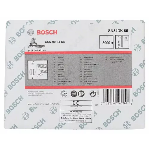 Hřebíky s hlavou tvaru D v pásu SN34DK 65 BOSCH 2608200001