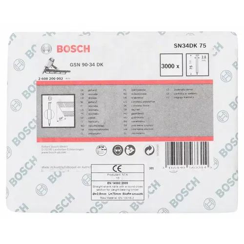 Hřebíky s hlavou tvaru D v pásu SN34DK 75 BOSCH 2608200002