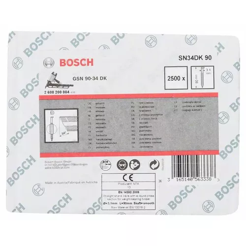 Hřebíky s hlavou tvaru D v pásu SN34DK 90 BOSCH 2608200004