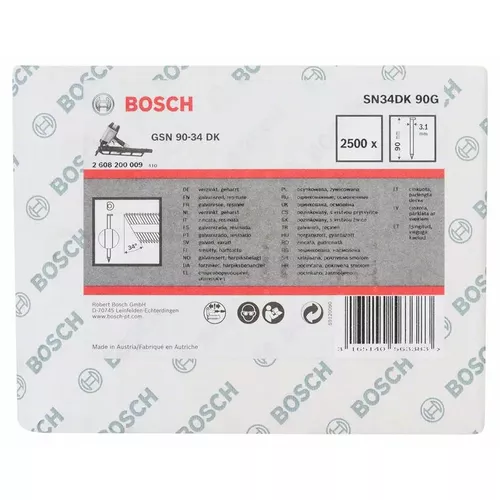 Hřebíky s hlavou tvaru D v pásu SN34DK 90G BOSCH 2608200009