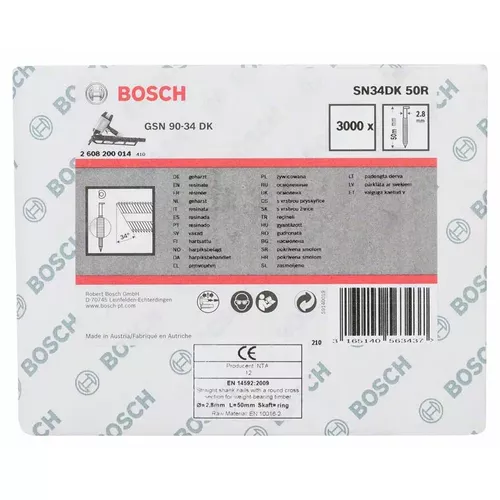 Hřebíky s hlavou tvaru D v pásu SN34DK 50R BOSCH 2608200014