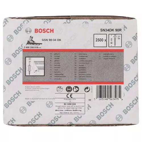 Hřebíky s hlavou tvaru D v pásu SN34DK 90R BOSCH 2608200018