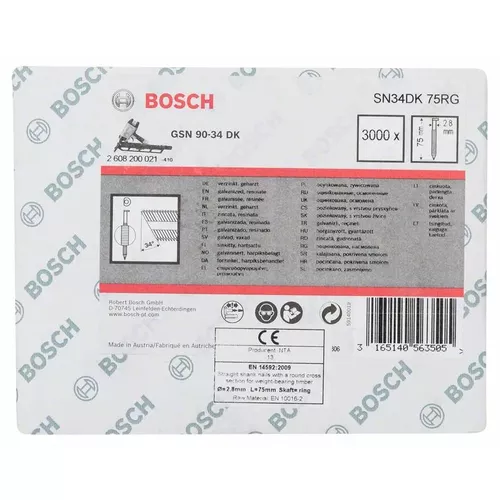 Hřebíky s hlavou tvaru D v pásu SN34DK 75RG BOSCH 2608200021