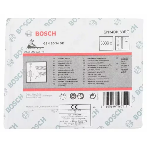 Hřebíky s hlavou tvaru D v pásu SN34DK 80RG BOSCH 2608200022