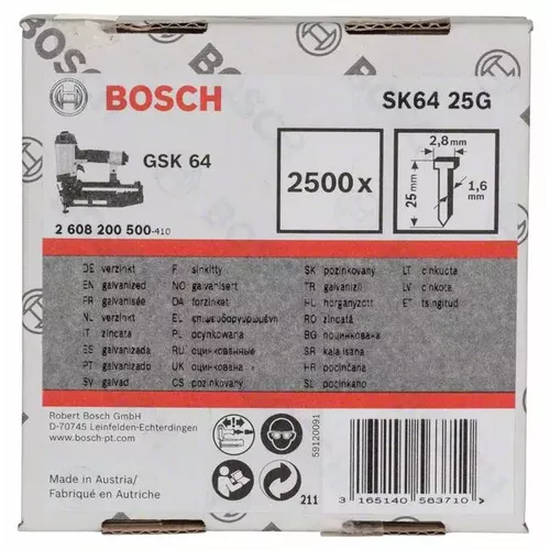 Hřeb se zápustnou hlavou SK64 25G BOSCH 2608200500