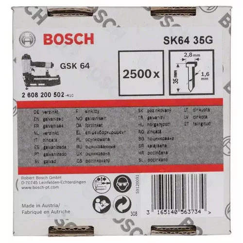 Hřeb se zápustnou hlavou SK64 35G BOSCH 2608200502