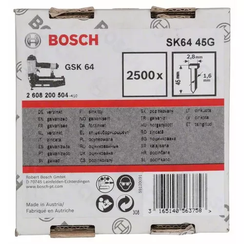 Hřeb se zápustnou hlavou SK64 45G BOSCH 2608200504