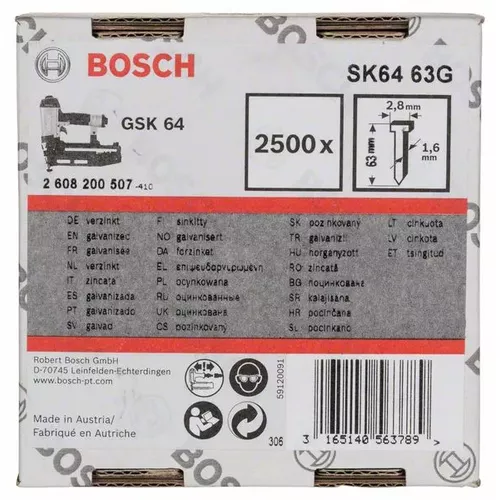 Hřeb se zápustnou hlavou SK64 63G BOSCH 2608200507