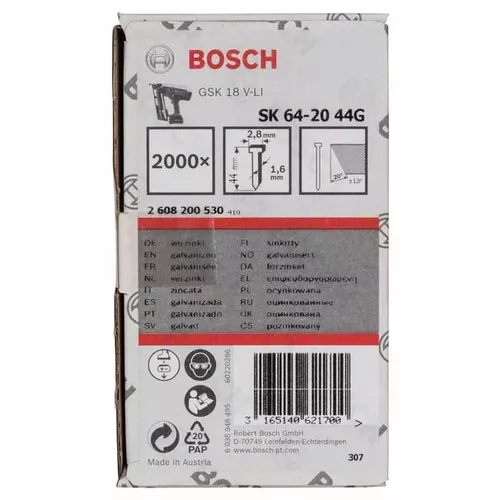 Hřeb se zápustnou hlavou SK64 20G BOSCH 2608200530