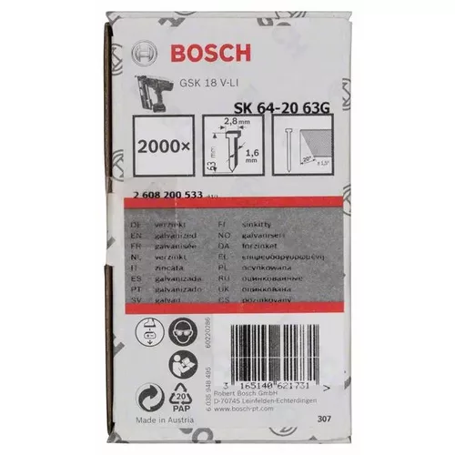 Hřeb se zápustnou hlavou SK64 20G BOSCH 2608200533