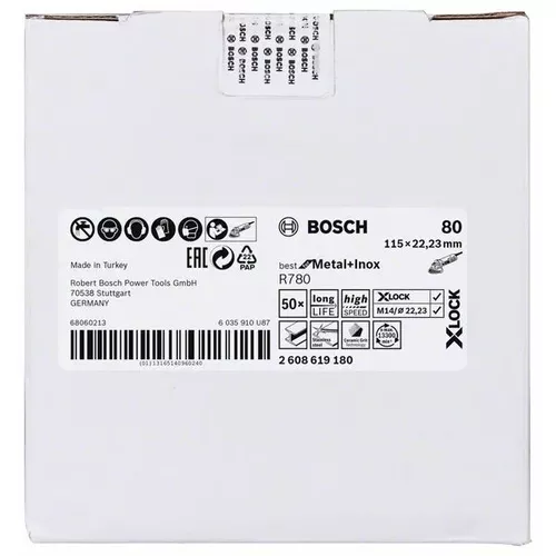 Fíbrový kotouč Best for Metal + Inox systému X-LOCK, 115 mm, G80, otvor ve tvaru hvězdy, R780 BOSCH 2608619180