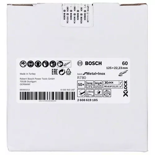 Fíbrový kotouč Best for Metal + Inox systému X-LOCK, 125 mm, G60, otvor ve tvaru hvězdy, R780  BOSCH 2608619185