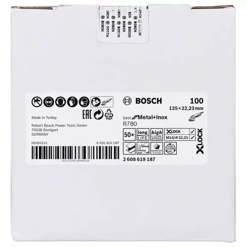 Fíbrový kotouč Best for Metal + Inox systému X-LOCK, 125 mm, G80, otvor ve tvaru hvězdy, R780  BOSCH 2608619186