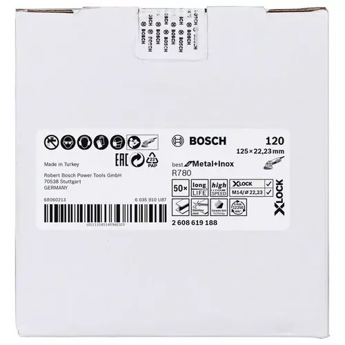 Fíbrový kotouč Best for Metal + Inox systému X-LOCK, 125 mm, G120, otvor ve tvaru hvězdy, R780  BOSCH 2608619188