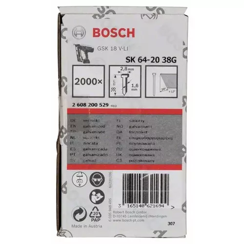 Hřeb se zápustnou hlavou SK64 20G BOSCH 2608200529