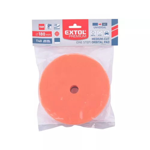 Kotouč leštící pěnový, orbitální, t40, oranžový, ⌀180x25mm, suchý zip ⌀152mm EXTOL PREMIUM 8804554