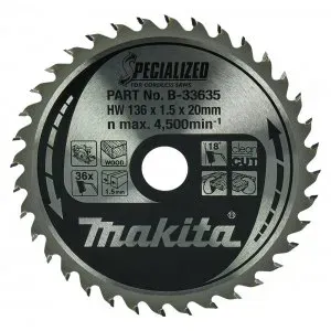 Makita B-33635 kotouč pilový dřevo SPECIALIZED 136x1.5x20mm 36Z pro aku pily = old B-22006