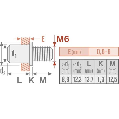 Šrouby nýtovací ocelové sada 25ks, m6x12mm FORTUM 4770676