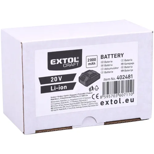 Baterie akumulátorová, 20v li-ion, 2ah EXTOL ENERGY 402481