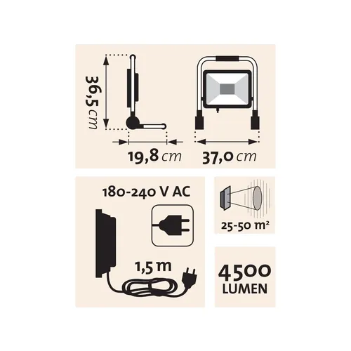 Prasklý kloub reflektor led, 4500lm, se stojanem, extol light 43244-R1